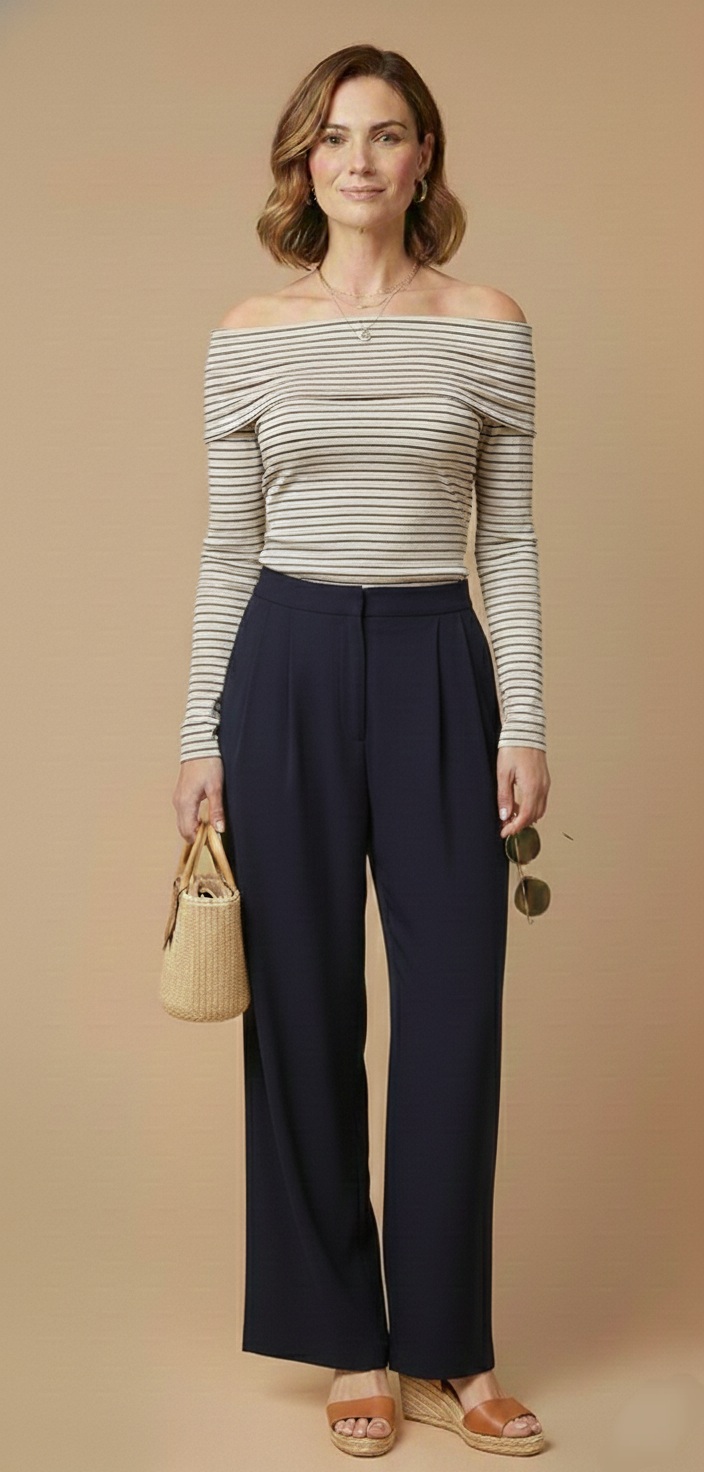 Blusa de Punto a Rayas con Escote Descubierto - Imagen 5