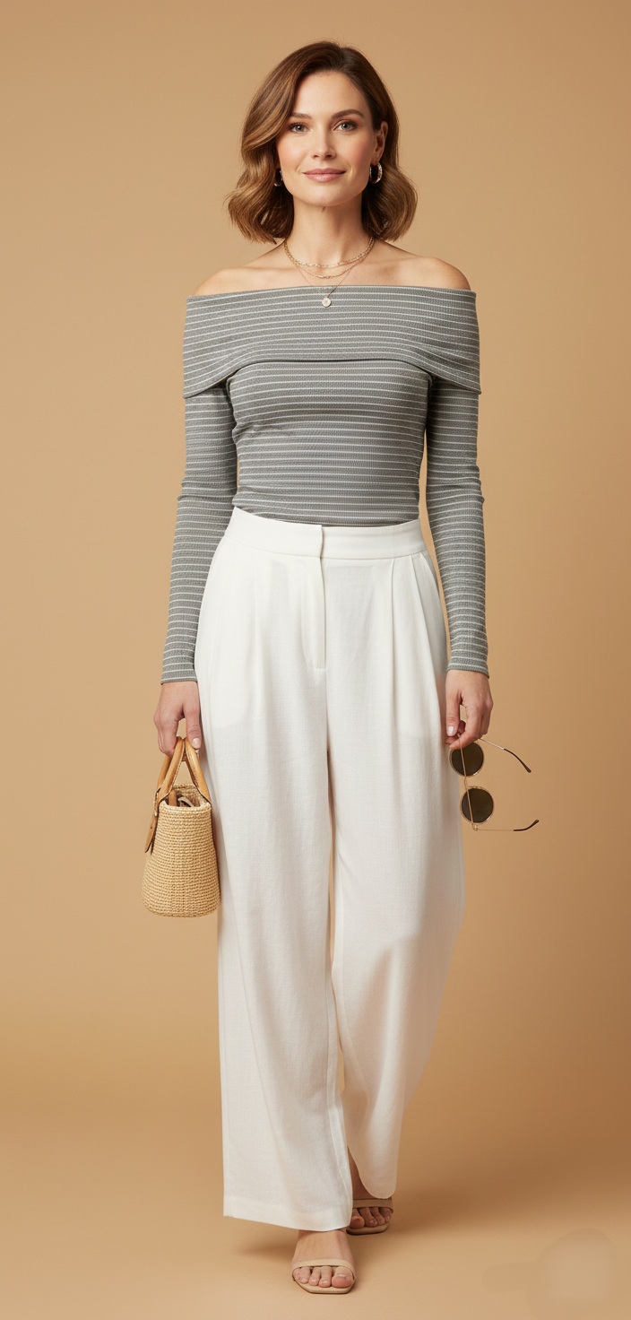 Blusa de Punto a Rayas con Escote Descubierto - Imagen 7