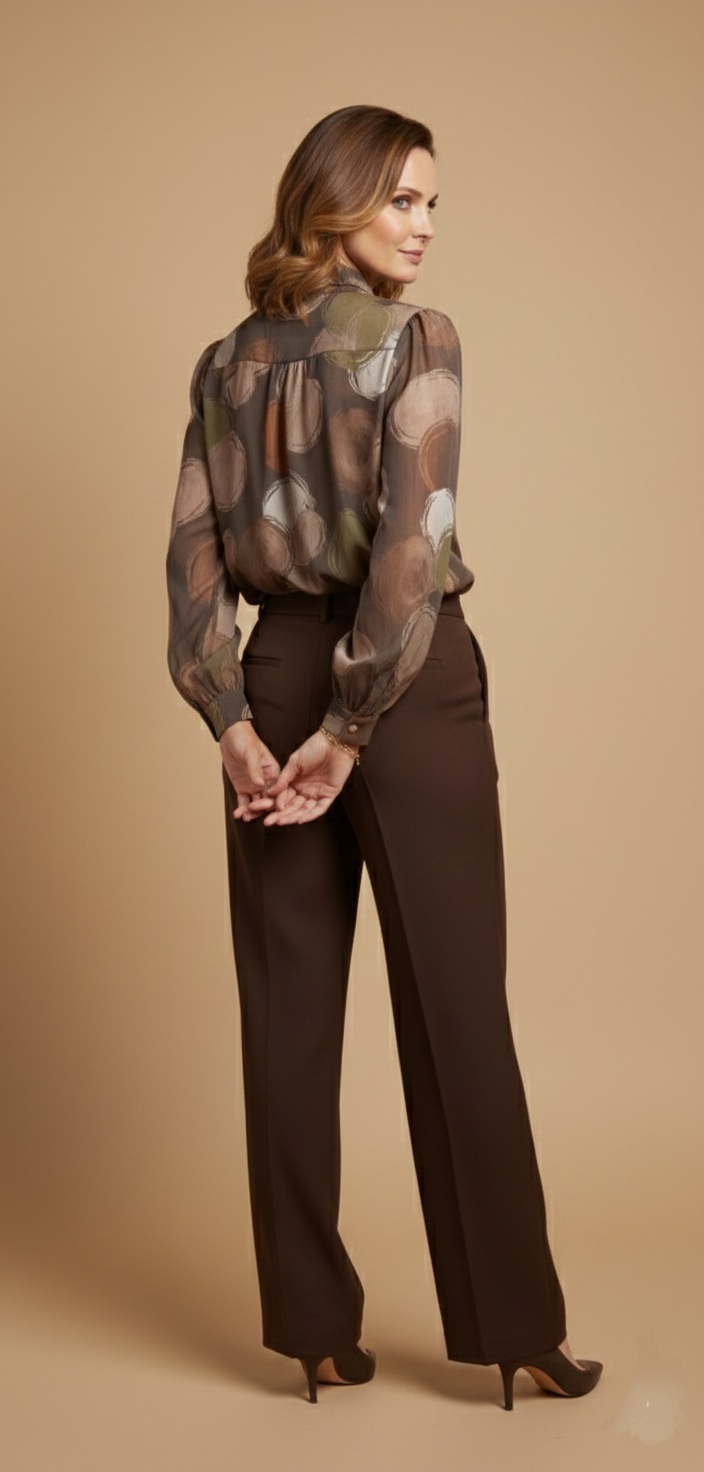 Blusa de Chifón con Lazo y Estampado Círculos Otoñales - Imagen 2